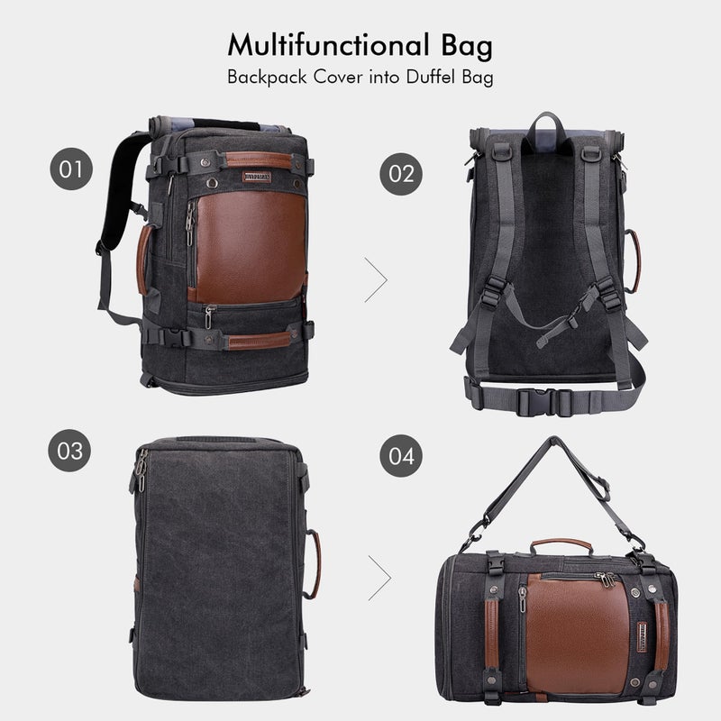 WITZMAN Travel Backpack for Men Women Carry on Luggage Backpack Canvas Rucksack Duffel bag with Shoe Compartmentï¼ˆA2020 blackï¼‰ - Image 4